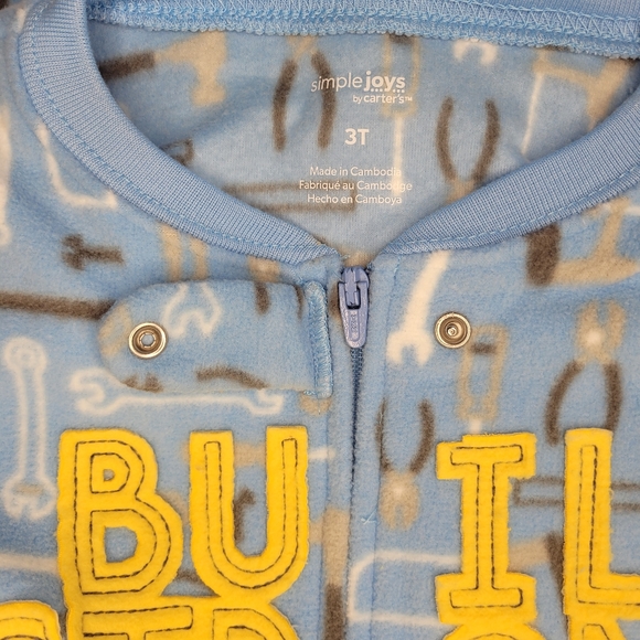 Carter's Boys Fleece Zip-up Footed Pajamas "Built Strong" Tools Theme 3T - Picture 4 of 9